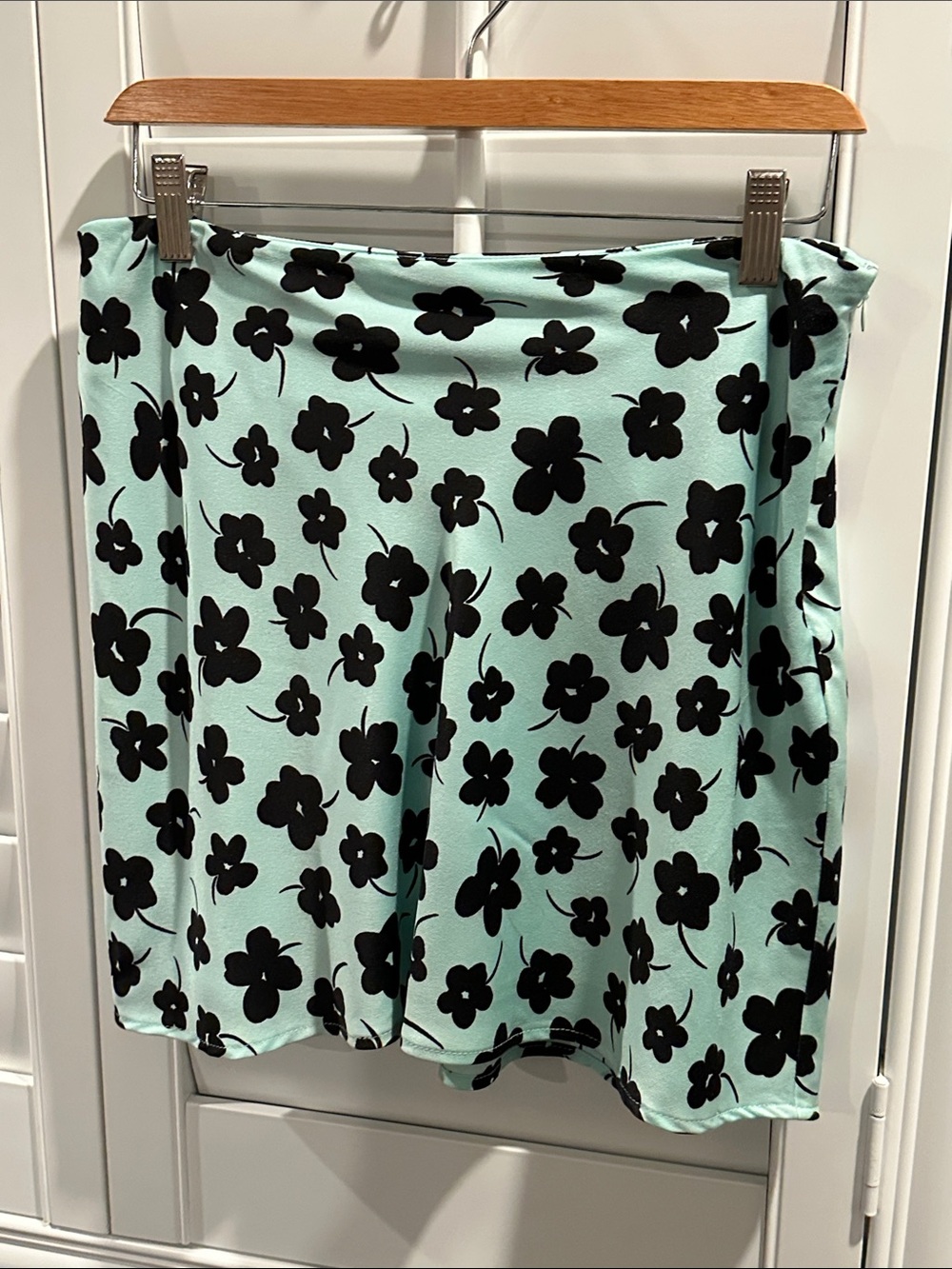 Black Floral Mint A-Line Skirt